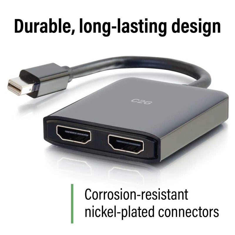 C2G 54292 USB Powered 4K 2-Port Mini DisplayPort to HDMI MST Hub Monitor Splitter, Black - Image 4